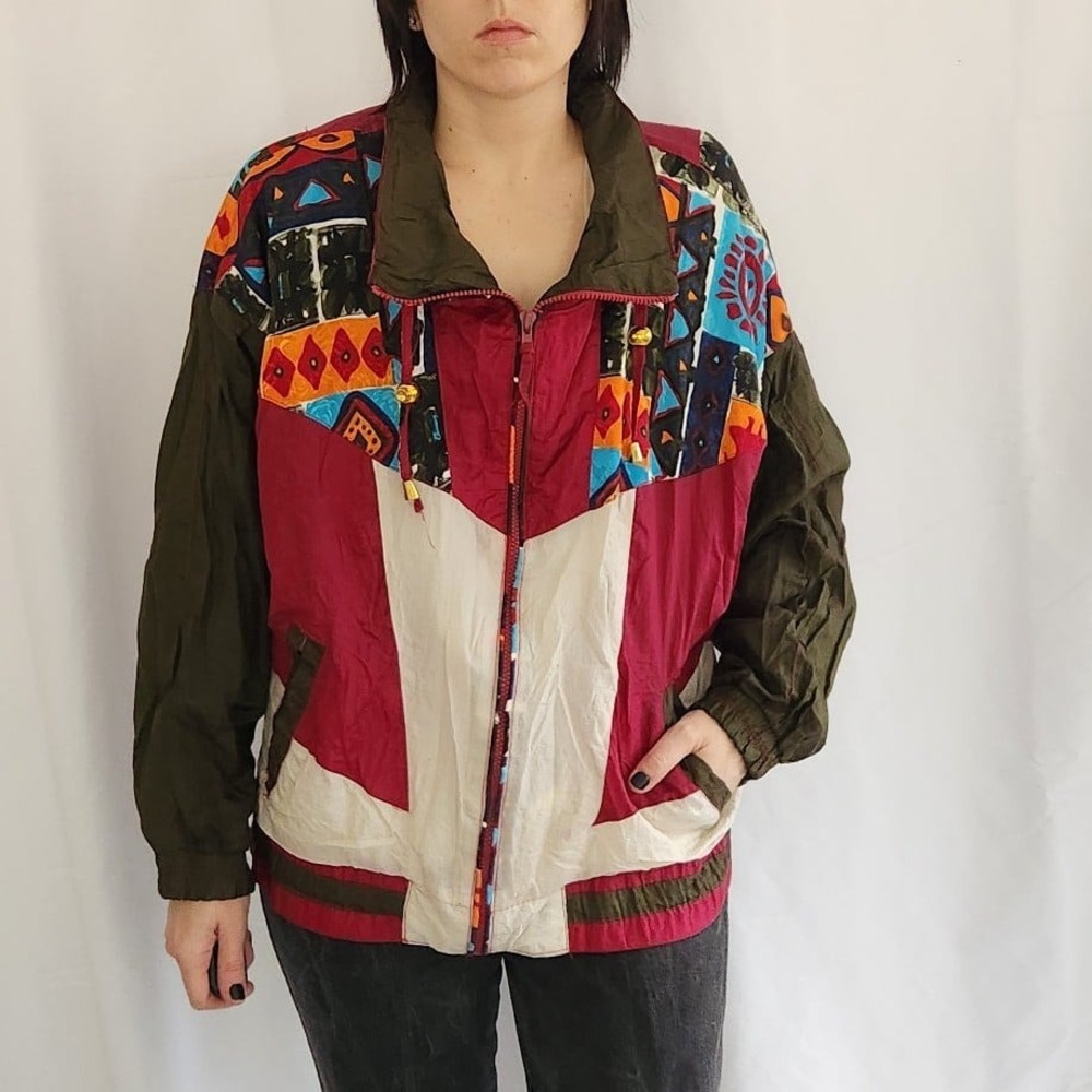 80s/90s Red, White,‎ and Brown Windbreaker